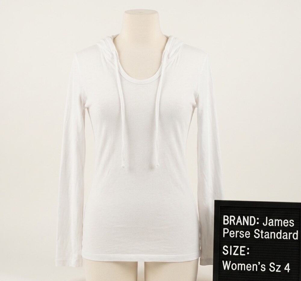 James Perse Standard White Pullover Drawstring Hoodie Shirt Womens Sz 4 Cotton